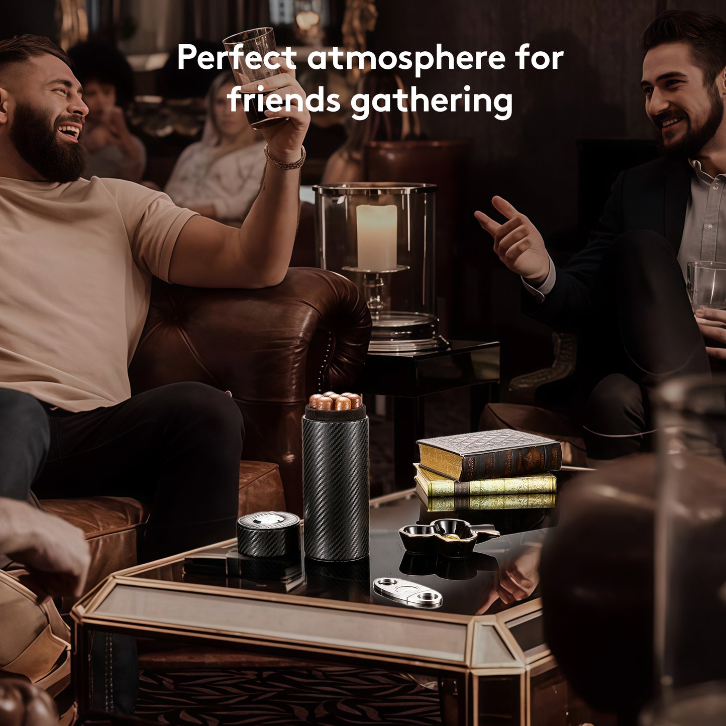 Cigar Humidor Case for Travel, OGEDNAC Humidor Jar with Cedar Wood Lining Built in Hygrometer & Humidifier, Holds 8-10 Cigars, Carbon Fiber Textured