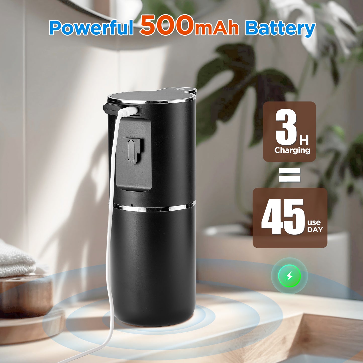 Automatic Soap Dispenser, Touchless Foaming Soap Dispenser 380ml USB Rechargeable Dispenser Electric Wall Mounted 4levels Adjustable Foam Dispenser Pump for Bathroom Kitchen Dish Soap, Black