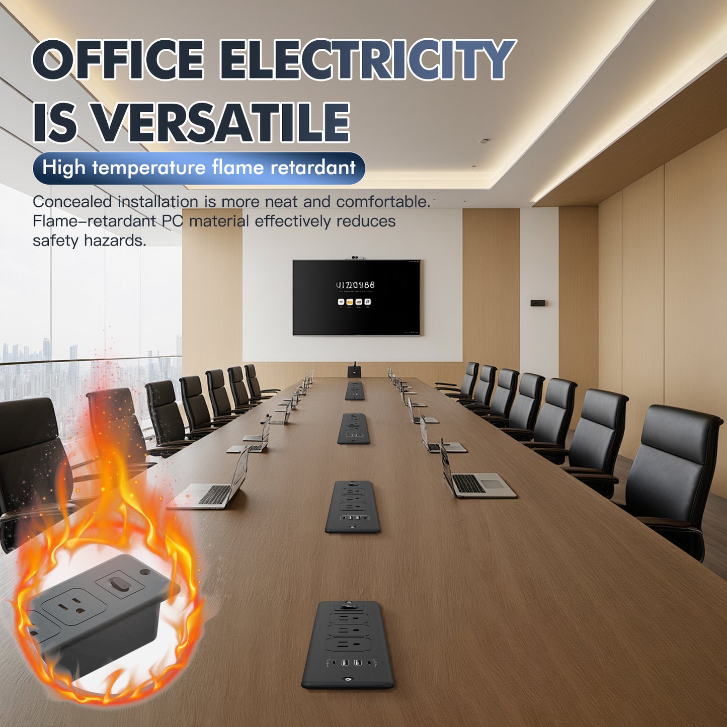 Recessed Power Strip, Furniture Desk Drawer Outlet with 2 USB-C & 2 USB-A, Plug in 3 Outlets, Flush Mount 5.6FT Bold Extension Cord Conference Desk Outlet Fast Charge for Home Office, Black