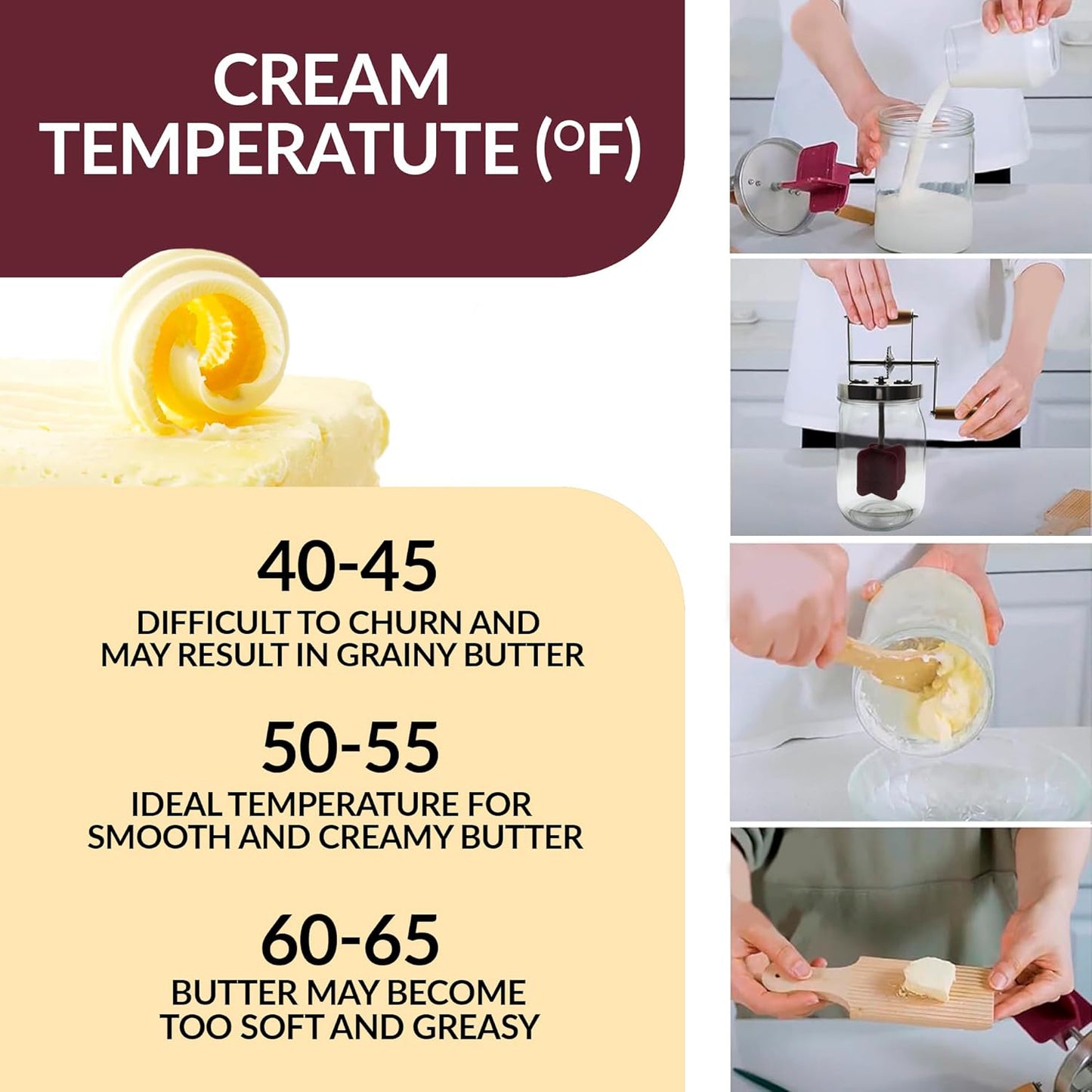 OGEDNAC Butter Churner, Wooden Handle Shakes Stainless Steel Gear Silicone Blade Manual Butter Maker, Cream Mixer Hand Crank Mason Jar for Family Parent-child Activity, 51oz