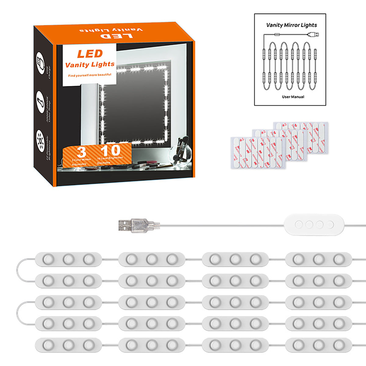 LED Vanity Lights for Mirror, Makeup Strip Lights 16ft, 3000K 4000K 6000K & 10 Level Brightness Adjustable, USB Cable, Hollywood Mirror Lights Stick on for Makeup Dressing Room Bathroom Bedroom