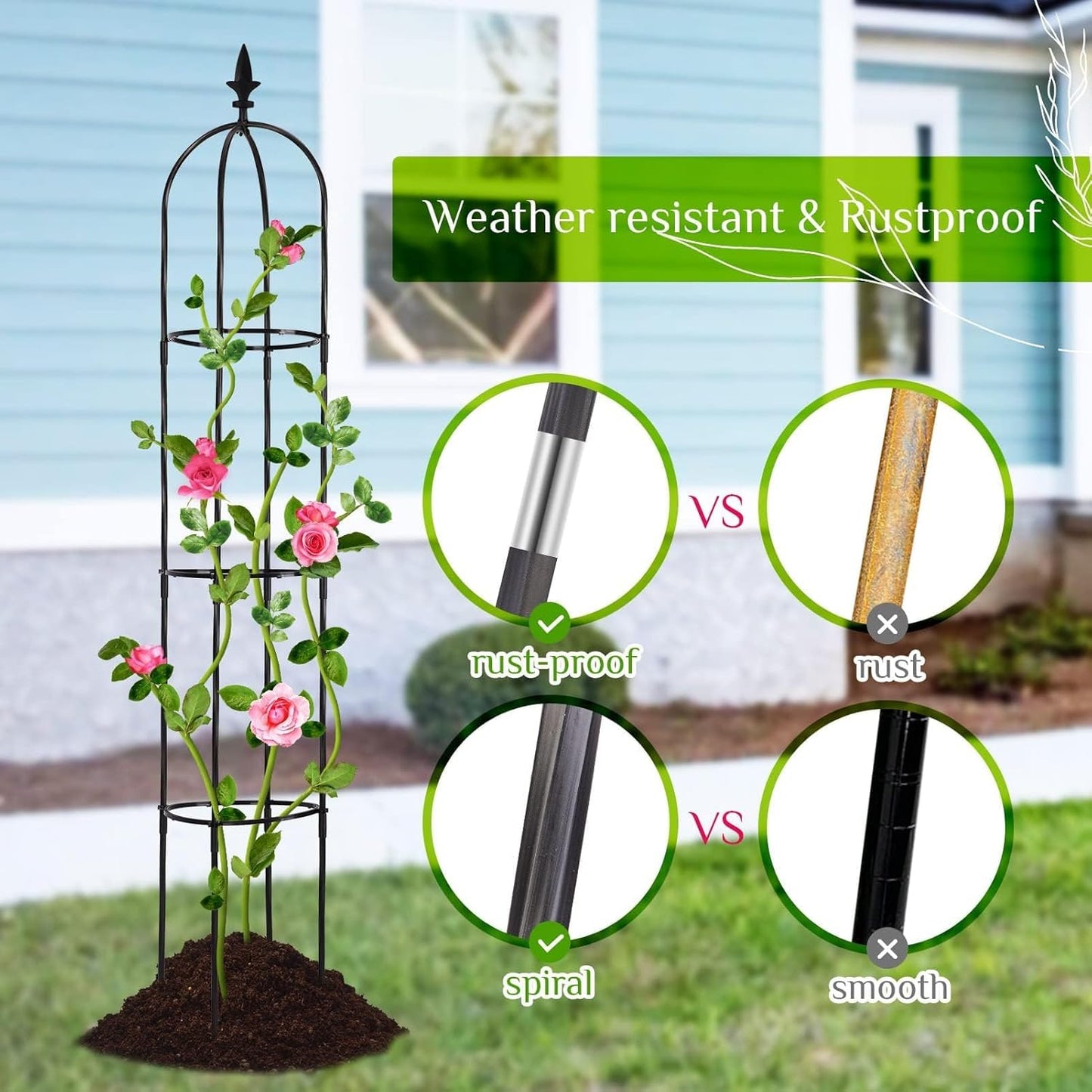 OGEDNAC Garden Trellis for Climbing Plants Outdoor, Plant Support for Potted Flowers Vegetable Vine Indoor Outdoor, Garden Obelisk, 6ft Tall Rose Trellis, Black