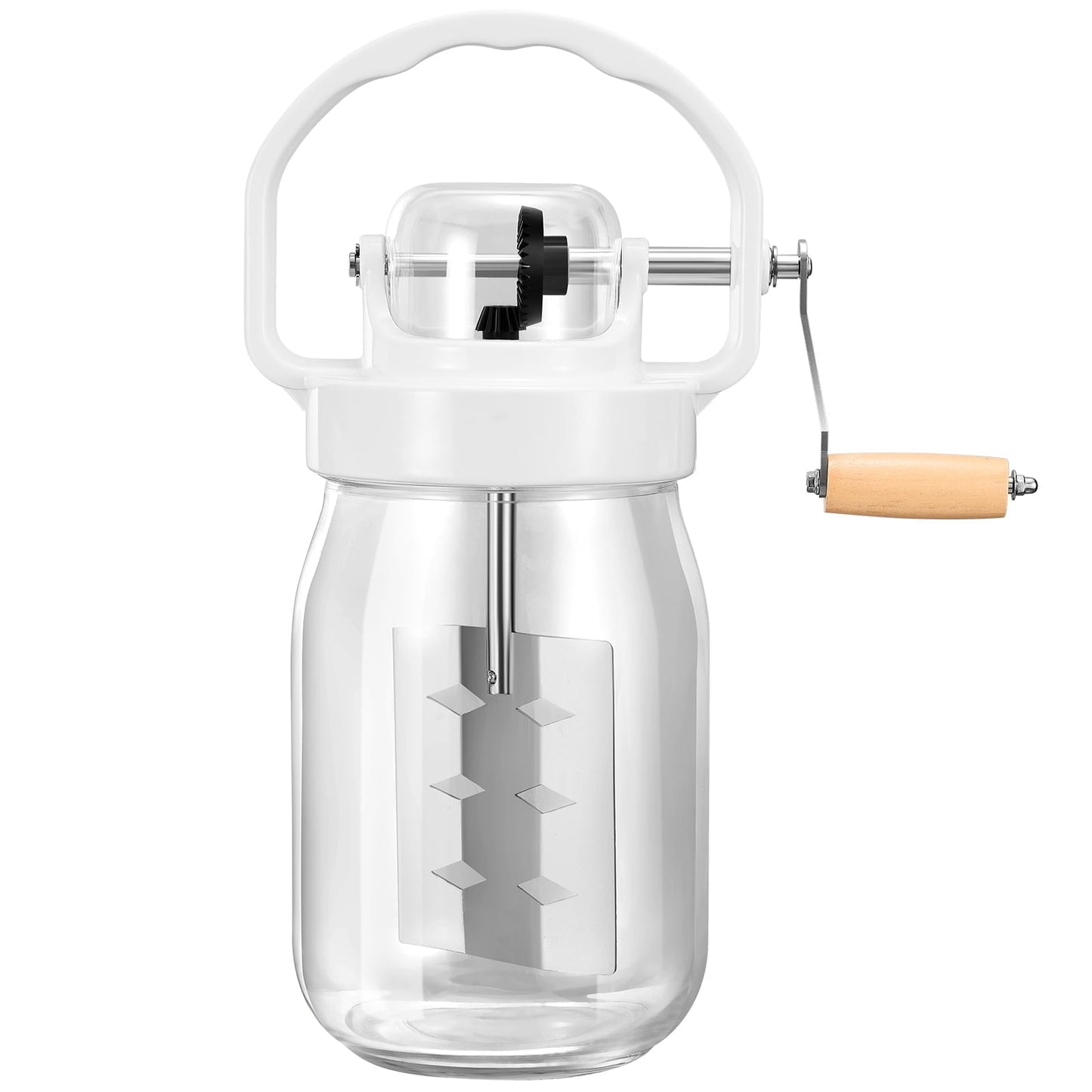 OGEDNAC Manual Butter Churner, 1.5L Hand Crank Butter Maker with Glass Jar, Stainless Steel Gears & Wooden Handle, for Home, Kitchen, Baking and Family Parent-child Activity