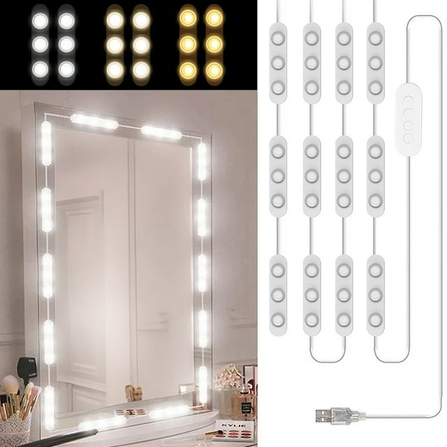 LED Vanity Lights for Mirror, Makeup Strip Lights 16ft, 3000K 4000K 6000K & 10 Level Brightness Adjustable, USB Cable, Hollywood Mirror Lights Stick on for Makeup Dressing Room Bathroom Bedroom