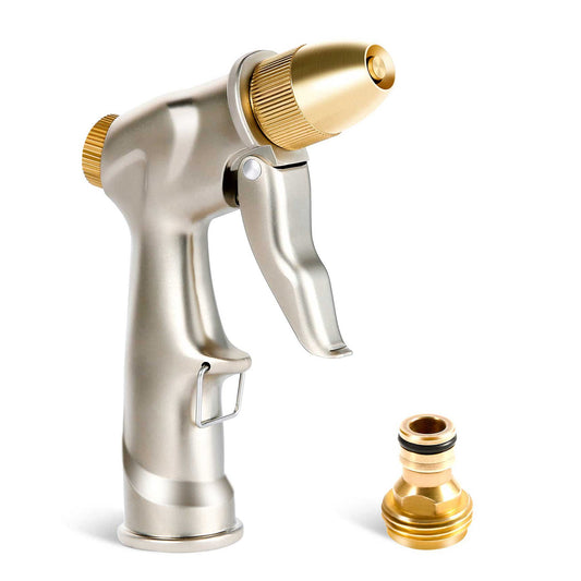 OGEDNAC Heavy Duty Garden Hose Nozzle Spray Brass Nozzle Zinc Alloy Hand Sprayer for Gardening Watering Car Pet Wash, Gold