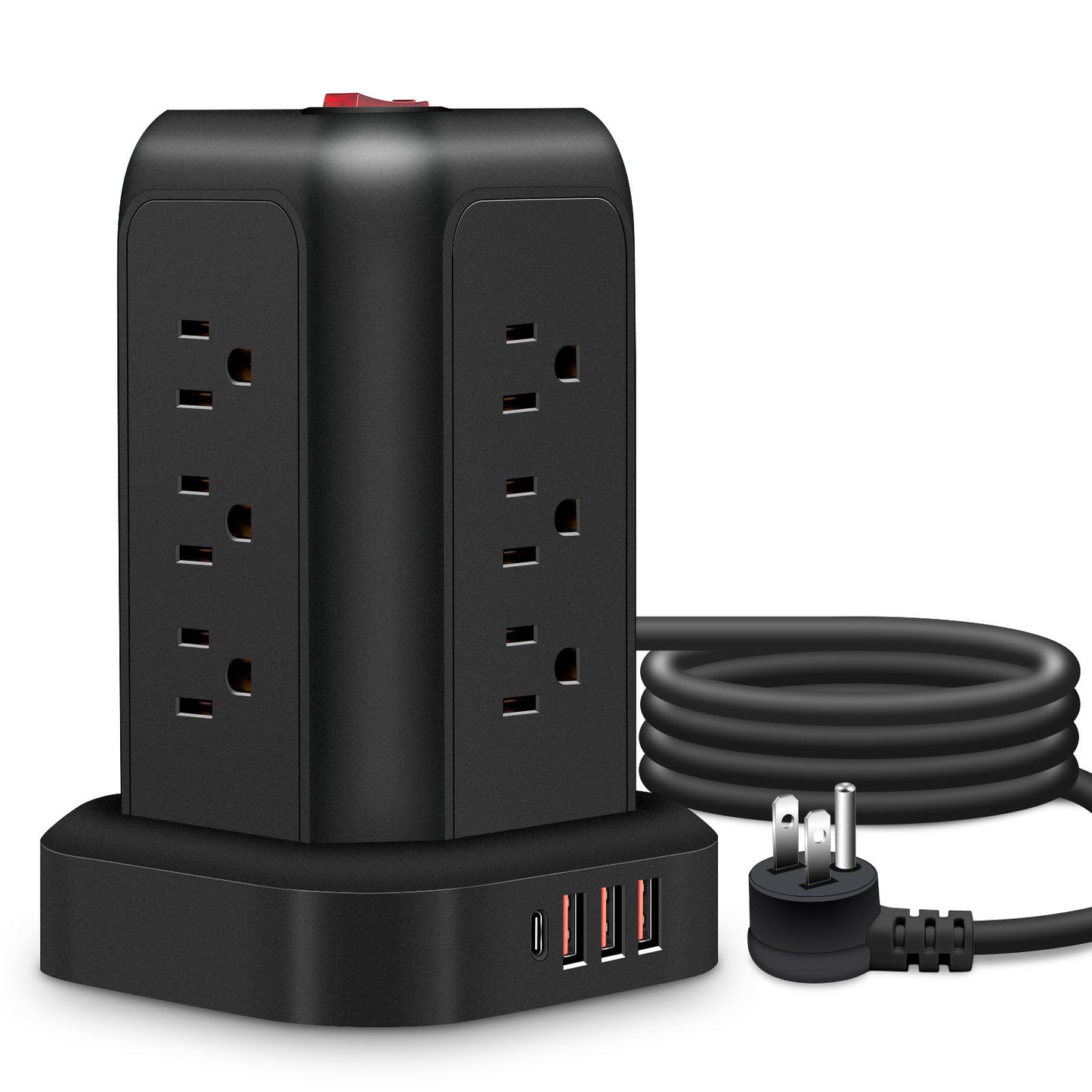 Tower Power Strips with Surge Protection, OGEDNAC Surge Protector with 12 Outlets 4 USB Ports, 5.1FT Extension Cord Desk Charging Station for Home Office Supplies Dorm Essentials, Black