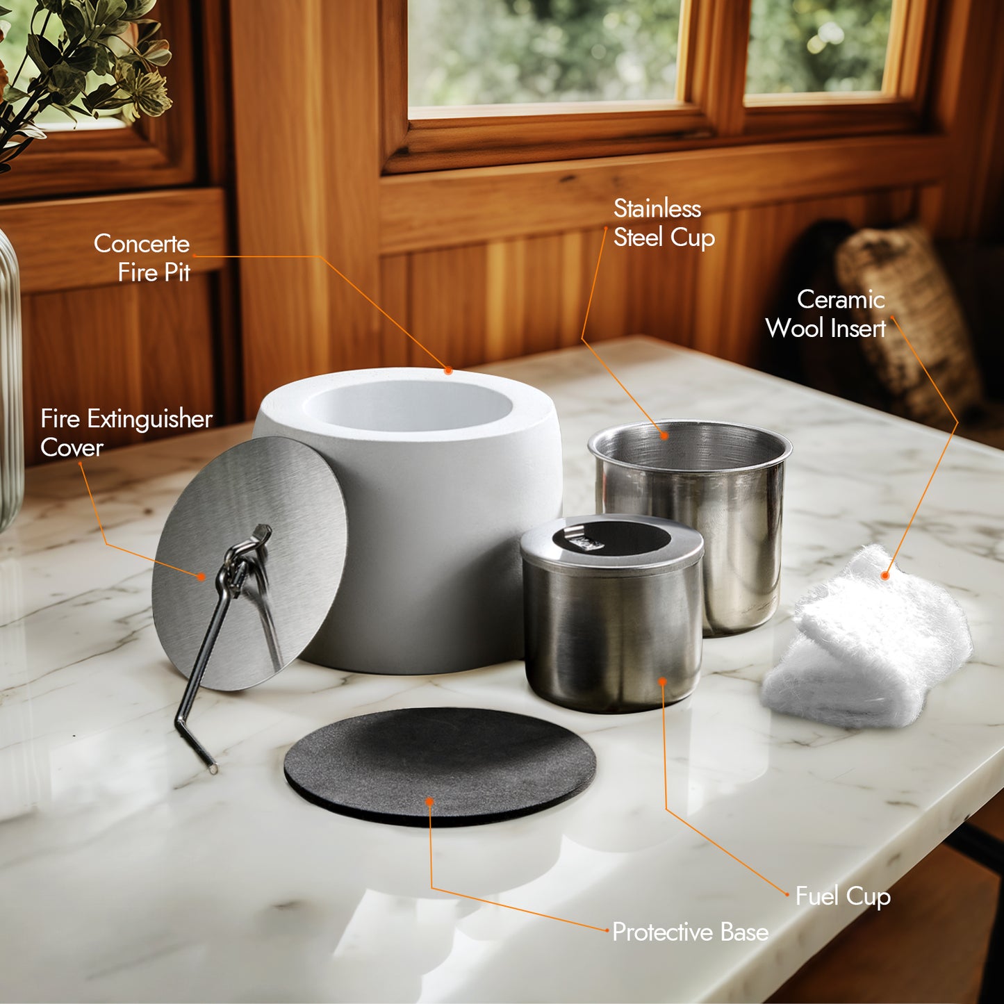 OGEDNAC Table Top Fire Pit Bowl, Concrete Tabletop Firepit Mini Alcohol Fireplace Indoor Outdoor Decor Portable Small Smores Maker for Garden Patio Balcony Wedding Housewarming Birthday Gifts