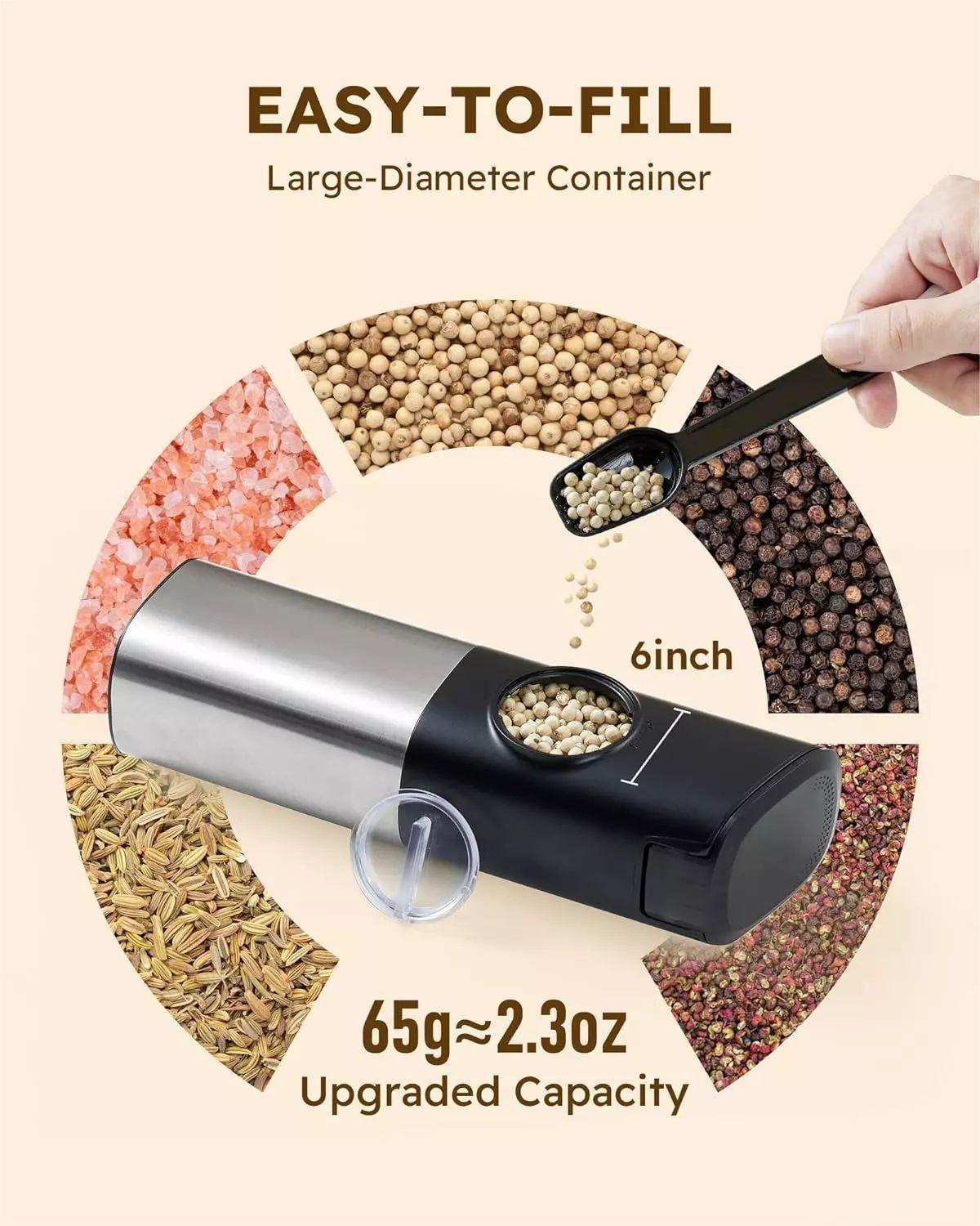 OGEDNAC Electric Salt and Pepper Grinder Set, Automatic Salt & Pepper Mill with USB Rechargeable Charging Base, Electric Salt and Pepper Grinder Mill with Led Light and 5 Adjustable Coarseness