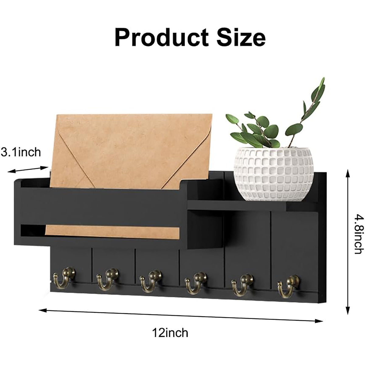 Key Holder Wall Mount, Decorative Key Rack and Mail Organizer with 6 Key Hooks, Wooden Key Hanger with Shelf for Living Room Decor, Rustic Farmhouse Home Entryway Aesthetic Essentials