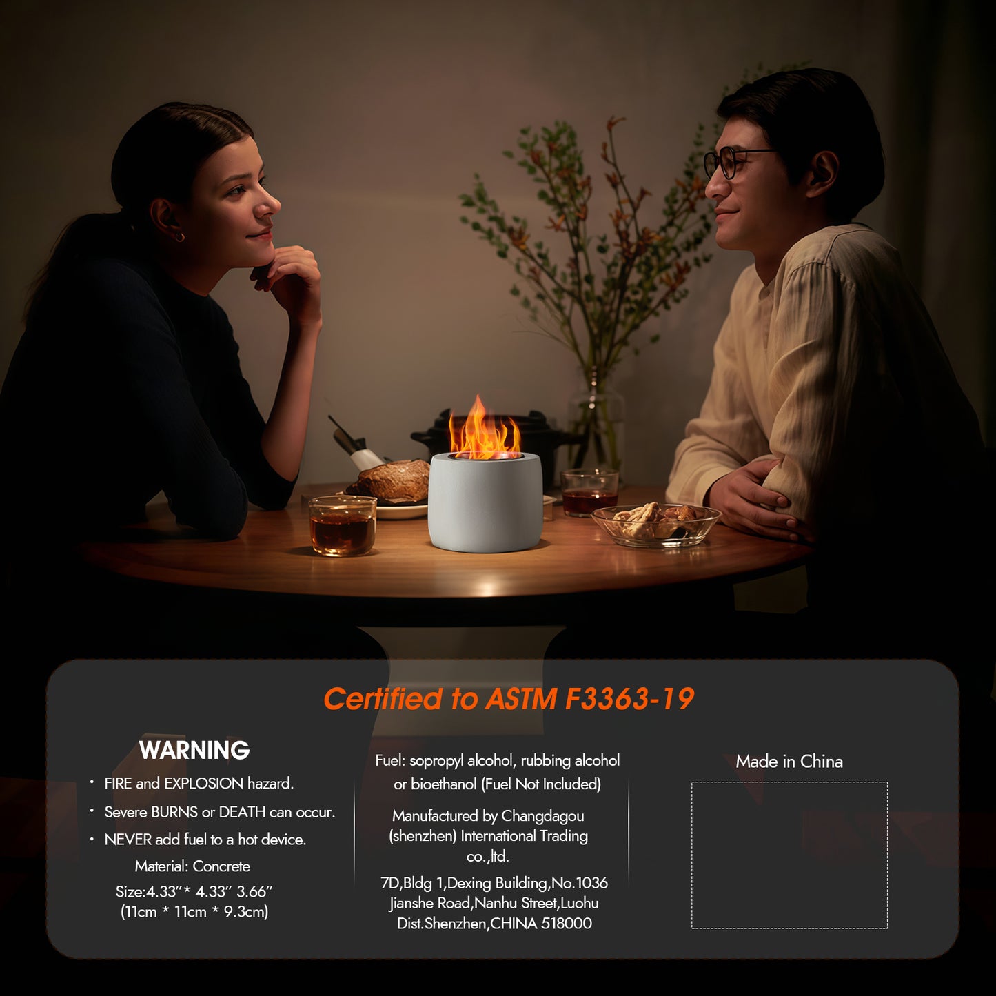 OGEDNAC Table Top Fire Pit Bowl, Concrete Tabletop Firepit Mini Alcohol Fireplace Indoor Outdoor Decor Portable Small Smores Maker for Garden Patio Balcony Wedding Housewarming Birthday Gifts