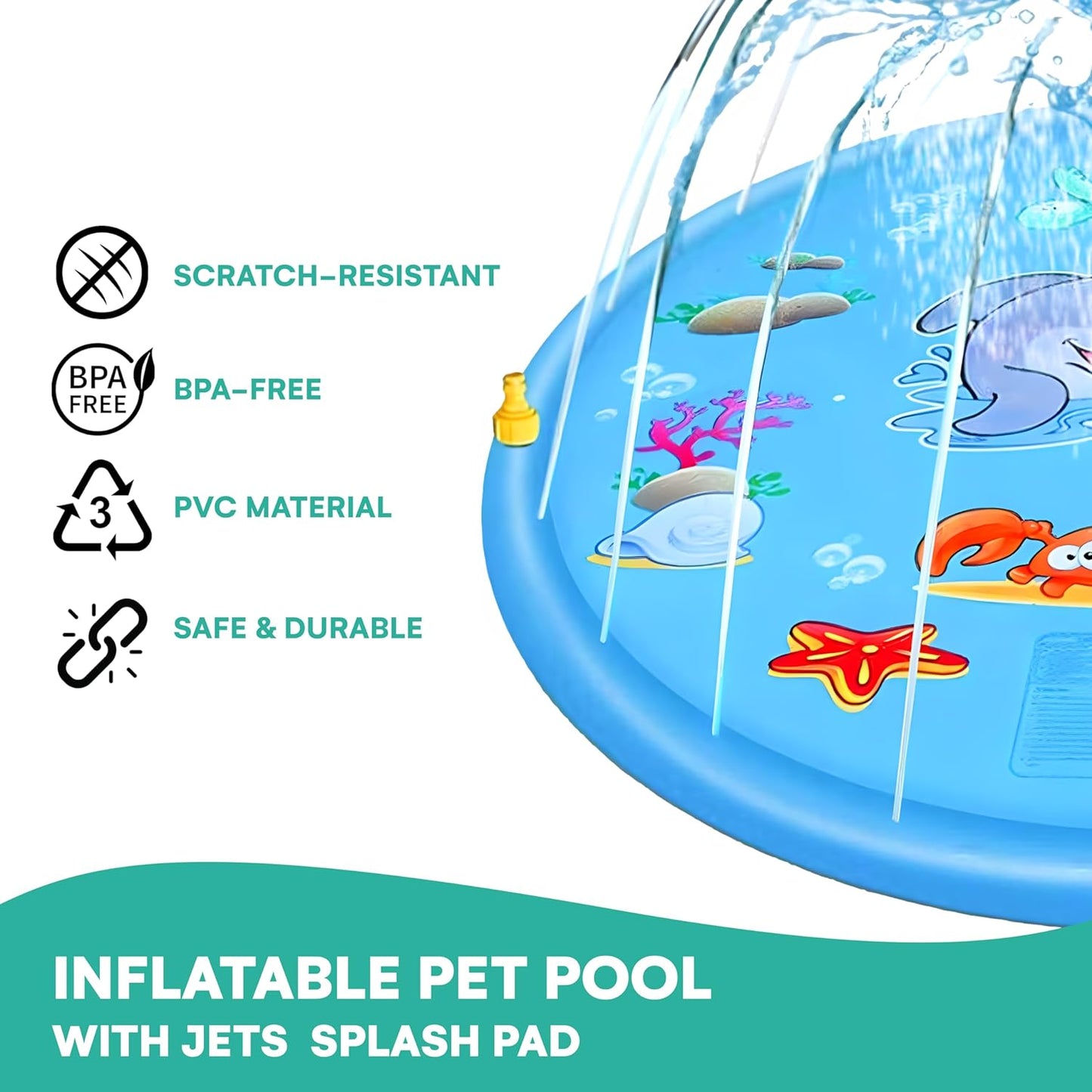 OGEDNAC 68" Water Sprinkler Pad, Inflatable Splash Pad for Kids and Adults Summer Outdoor Backyard Lawn Games Water Play Toy Mat, Blue