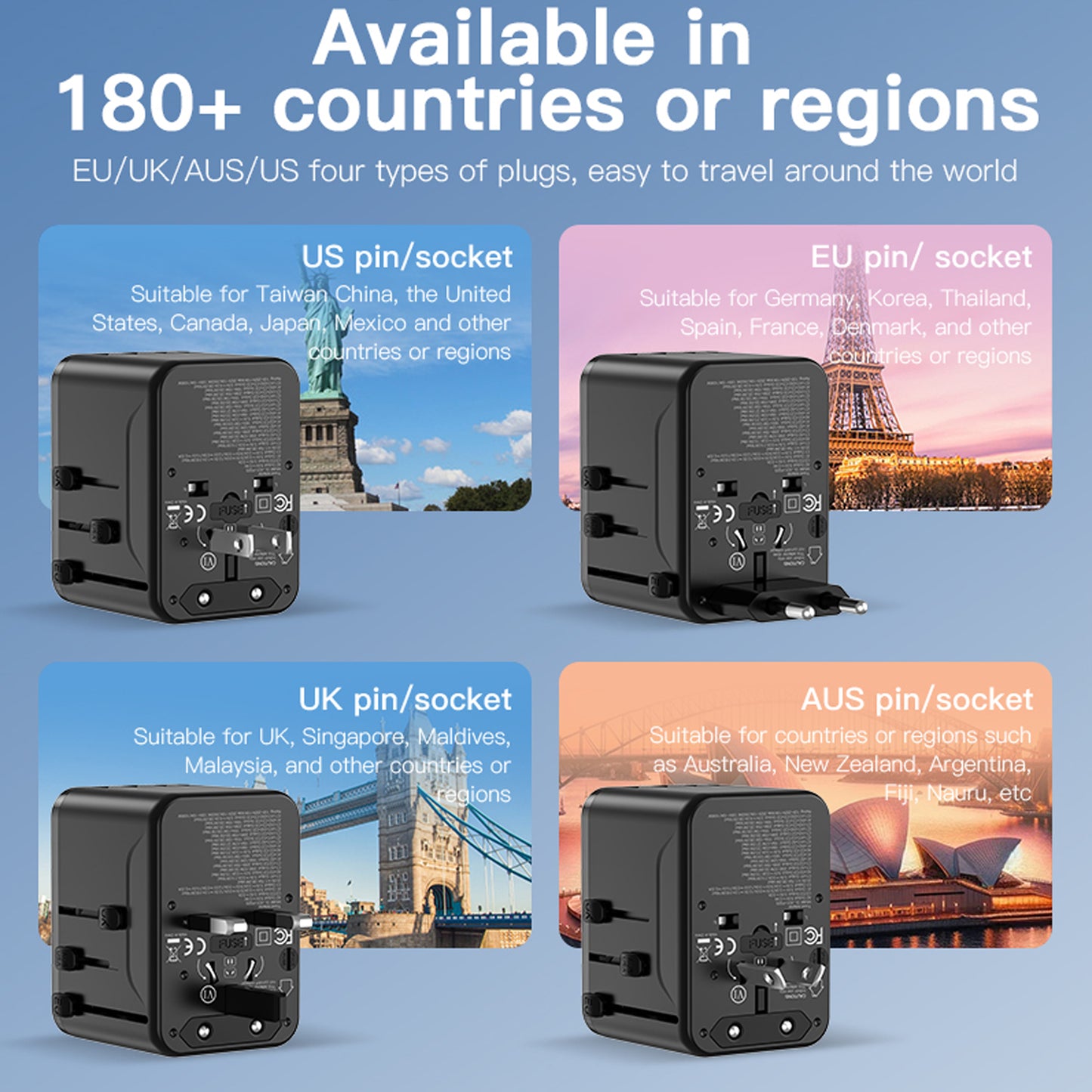 European Travel Plug Adapter USB C, OGEDNAC US to Europe Plug Adapter with 1 Outlets 4 USB Charger, Type C Power Adaptor to Italy Spain France Portugal Iceland Germany, White