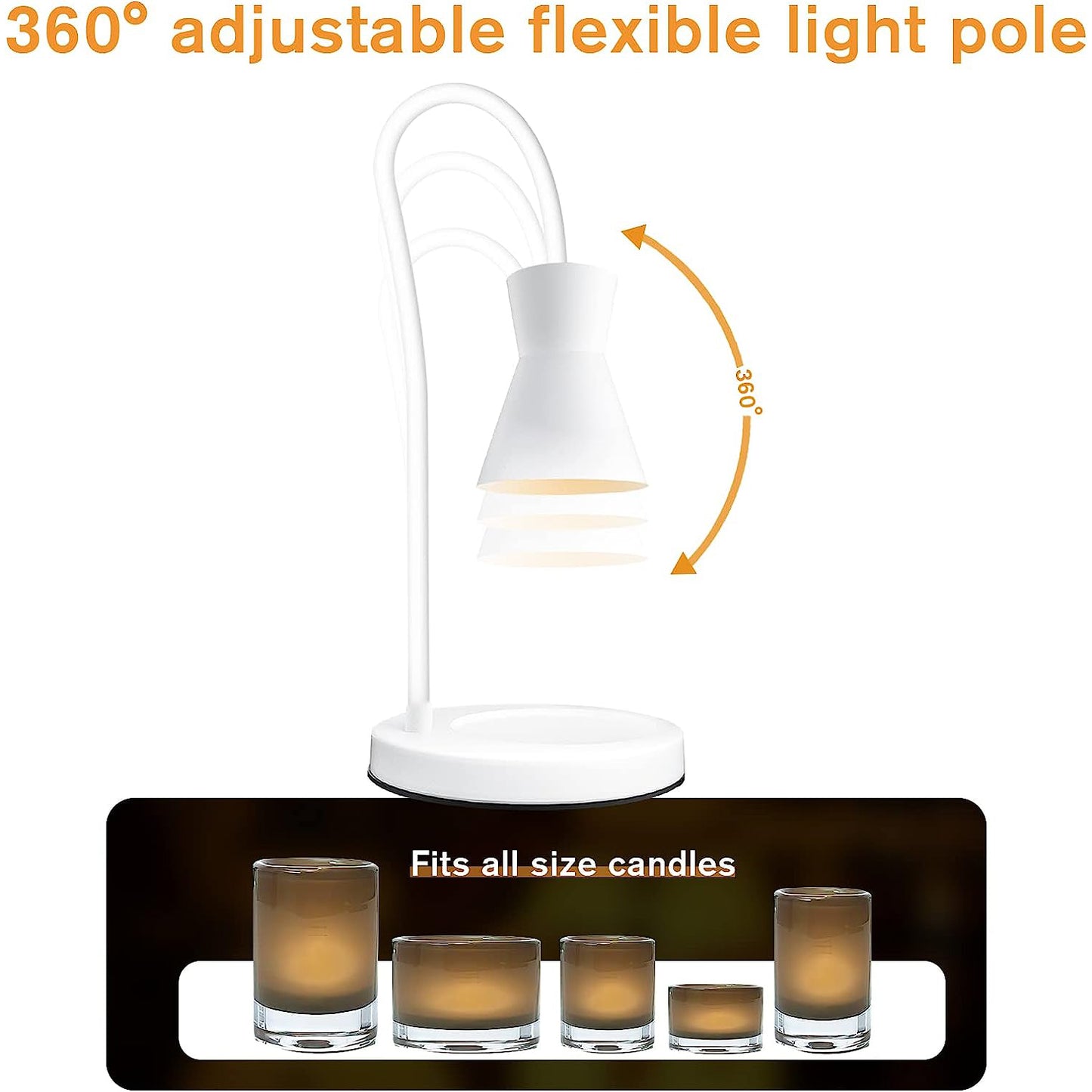 Candle Warmer Lamp, Dimmable Metal Candle Lamp Warmer Height Adjustable, Melting Wax Lamp with Timer, Compatible with Yankee Candle, Candle Warmer Lamps Scented Wax for Home Decor, White