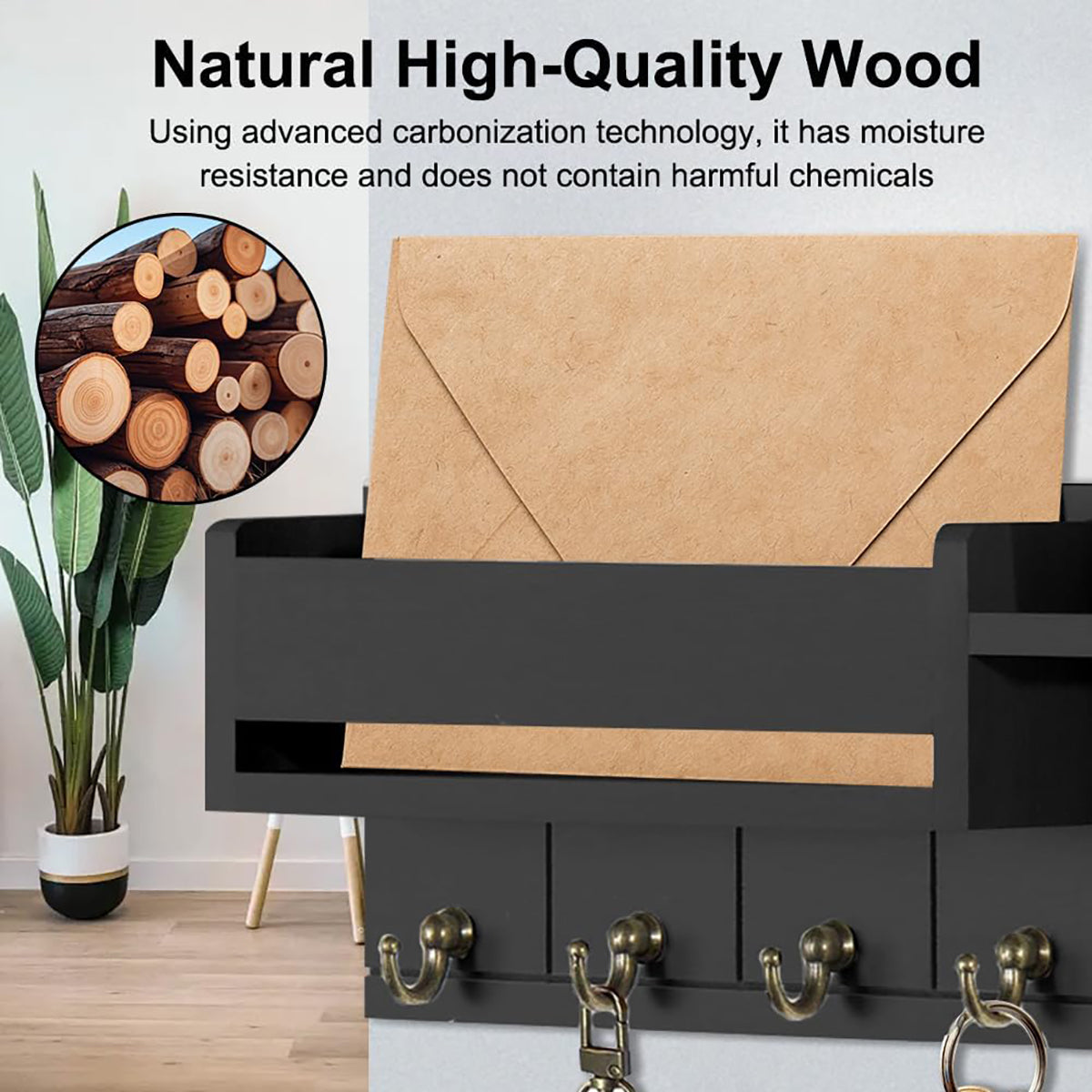 Key Holder Wall Mount, Decorative Key Rack and Mail Organizer with 6 Key Hooks, Wooden Key Hanger with Shelf for Living Room Decor, Rustic Farmhouse Home Entryway Aesthetic Essentials