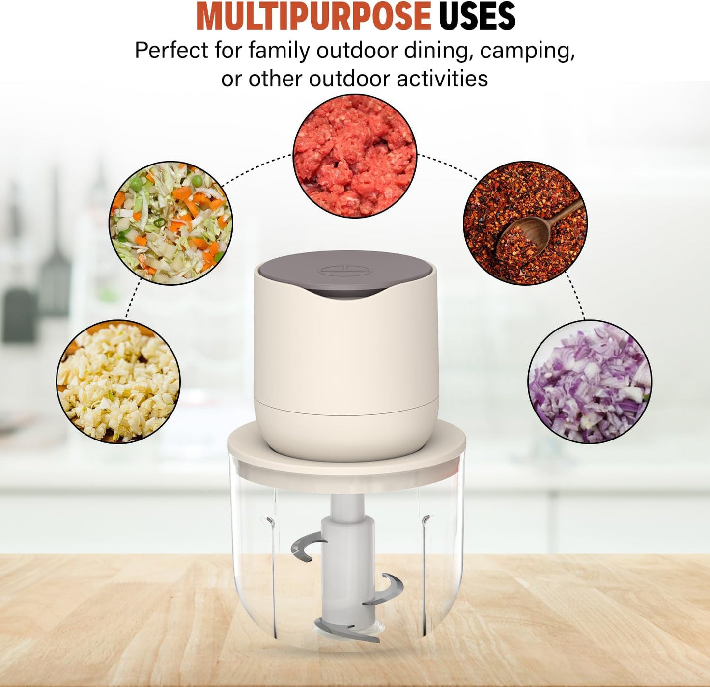 OGEDNAC Food Processor, Electric Food Chopper with 4 Bowls (2.5 Cup+3 * 1 Cup), Meat Grinder with 2 Sets Stainless Steel Blades, Small Blender for Baby Food, Meat and Vegetables, Beige