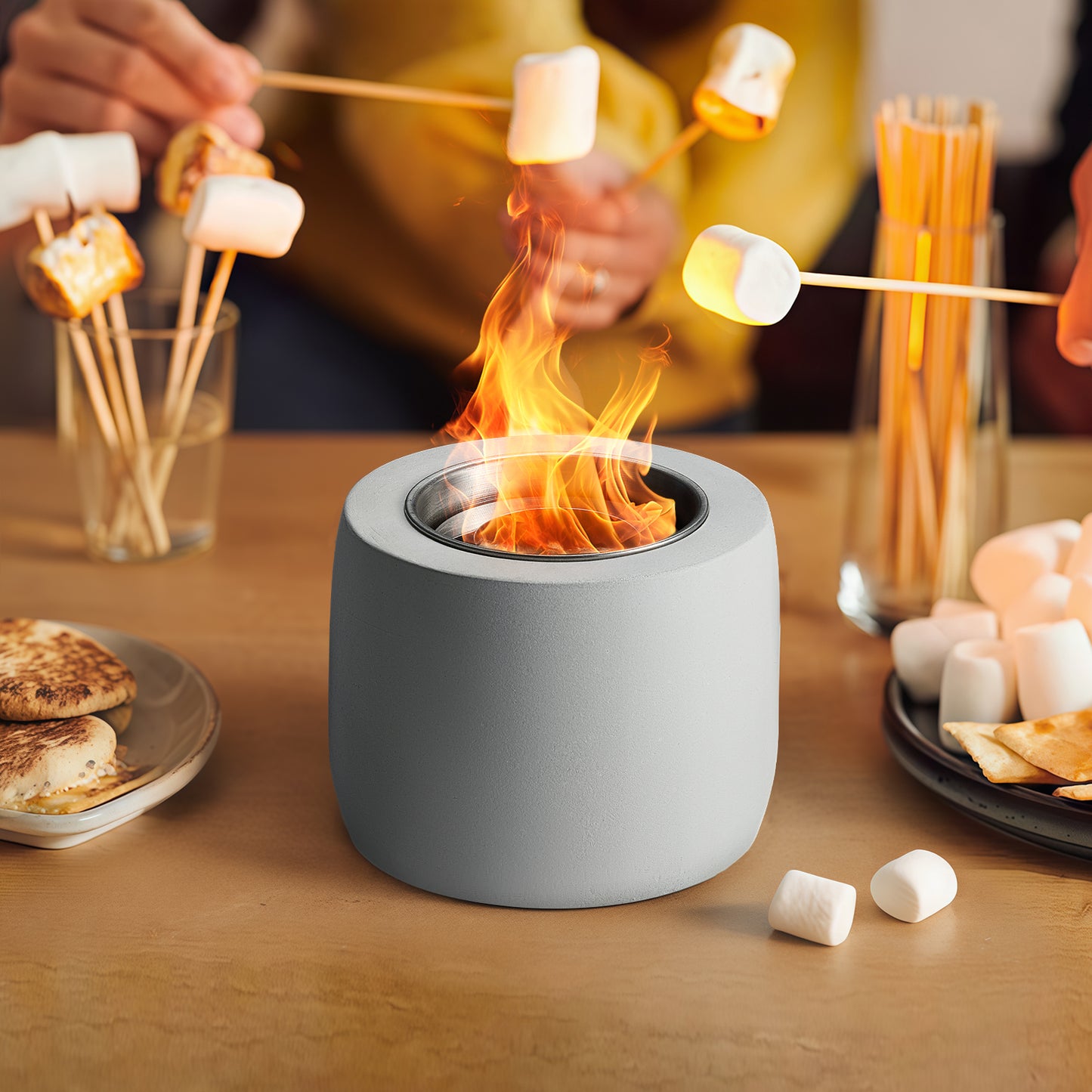 OGEDNAC Table Top Fire Pit Bowl, Concrete Tabletop Firepit Mini Alcohol Fireplace Indoor Outdoor Decor Portable Small Smores Maker for Garden Patio Balcony Wedding Housewarming Birthday Gifts