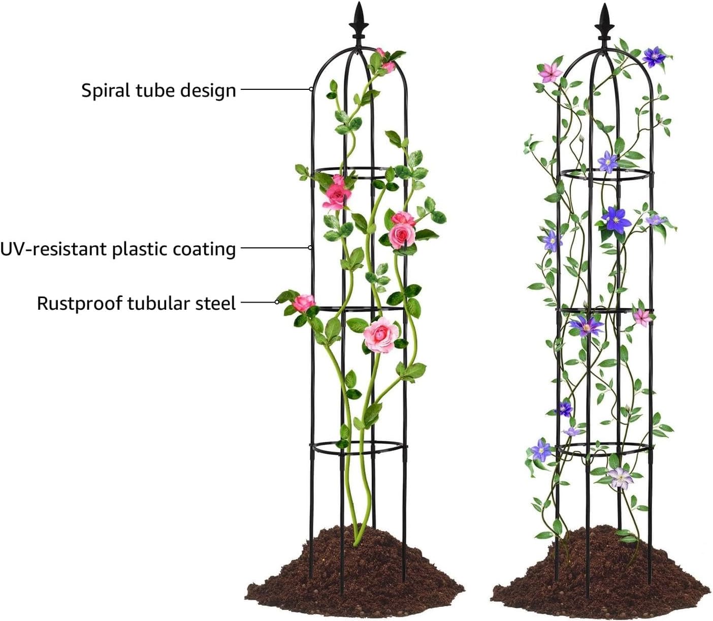 OGEDNAC Garden Trellis for Climbing Plants Outdoor, Plant Support for Potted Flowers Vegetable Vine Indoor Outdoor, Garden Obelisk, 6ft Tall Rose Trellis, Black