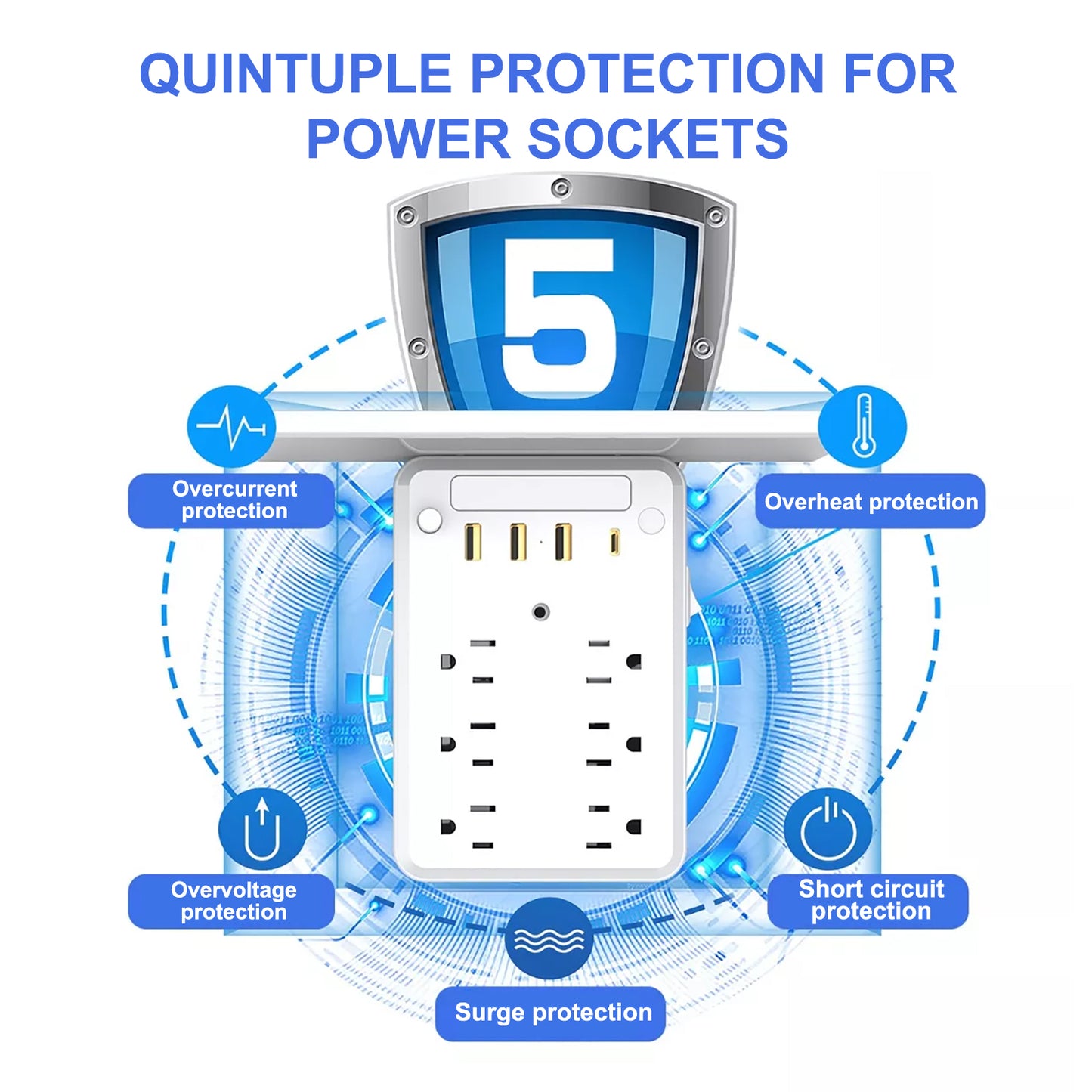 OGEDNAC Outlet Extender, 6 Outlet Grounded Wall Tap with 4 USB Ports and Night Light, Surge Protector Power Strip Multi Plug Outlets Wall Adapter Spaced for Home Travel Office ETL Listed, White