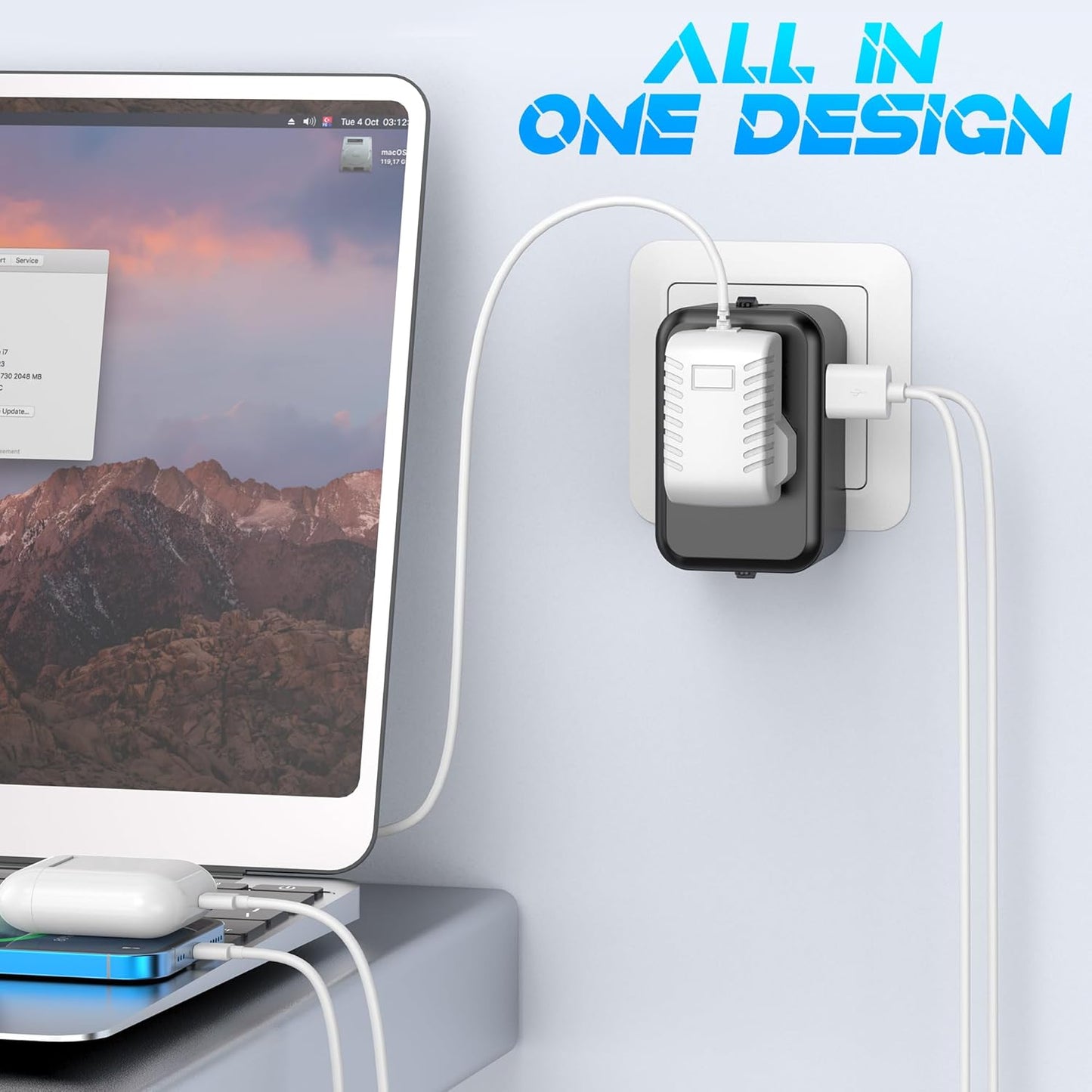 Universal Travel Adapter, OGEDNAC International Conversion Plug Adapter with Type C, European Travel Plug Adapter for USA EU UK AUS, Black