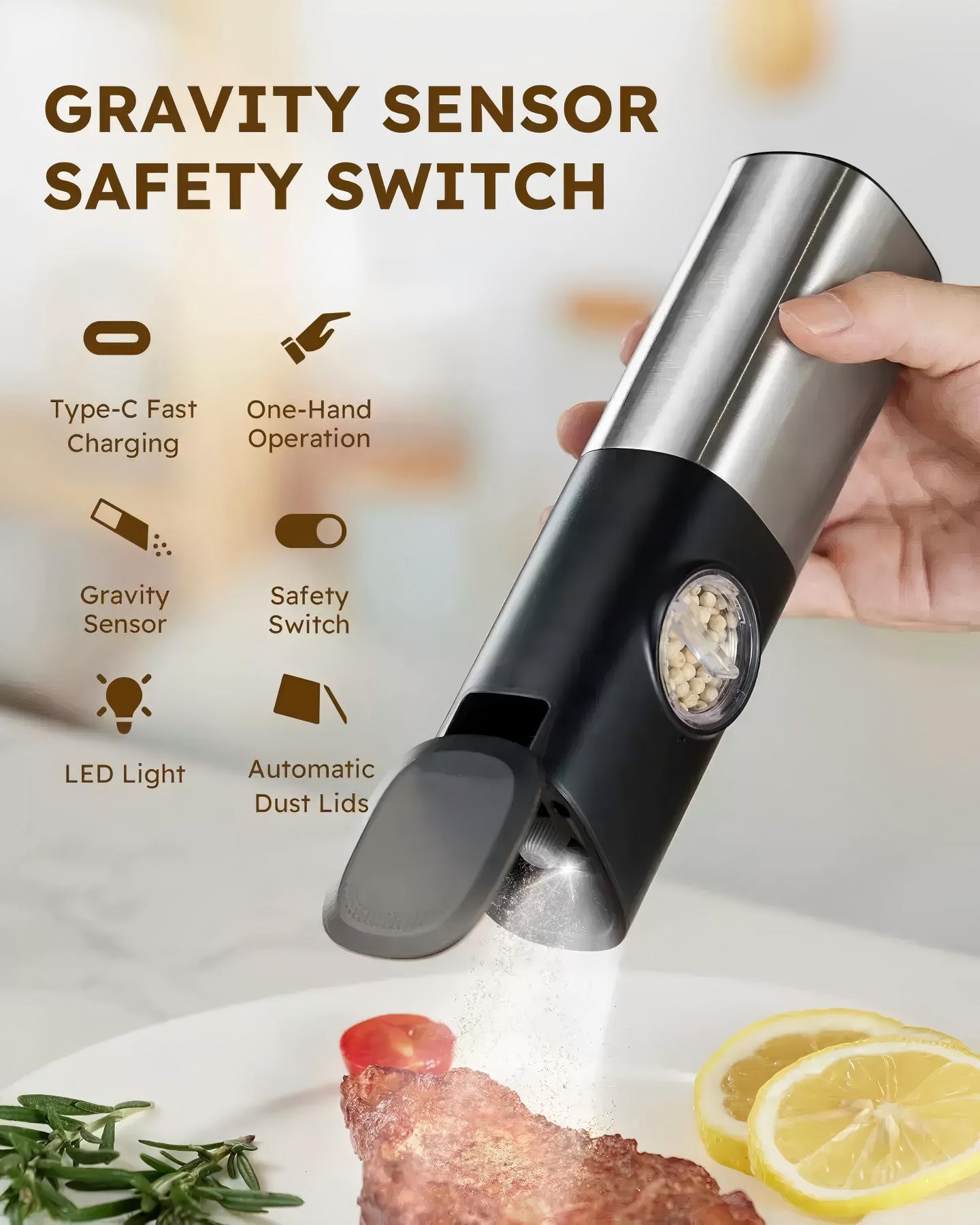 OGEDNAC Electric Salt and Pepper Grinder Set, Automatic Salt & Pepper Mill with USB Rechargeable Charging Base, Electric Salt and Pepper Grinder Mill with Led Light and 5 Adjustable Coarseness