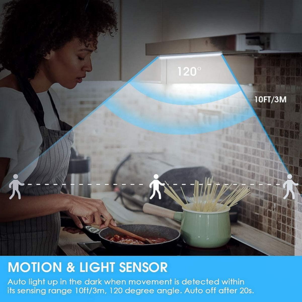 OGEDNAC 46 LED Under Cabinet Lights, USB Rechargeable Closet Lighting Kit with Motion Sensor and Magnetic Strip for Wardrobe, Kitchen Wireless Lighting, 3 Pcs