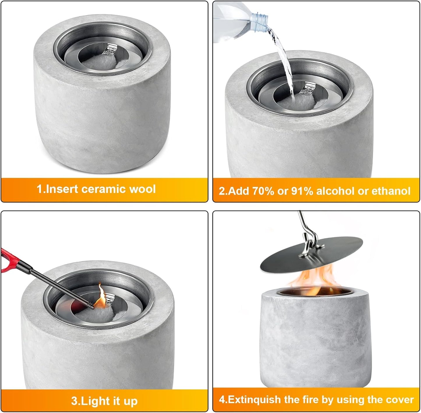 OGEDNAC Table Top Fire Pit Bowl, Concrete Tabletop Firepit Mini Alcohol Fireplace Indoor Outdoor Decor Portable Small Smores Maker for Garden Patio Balcony Wedding Housewarming Birthday Gifts