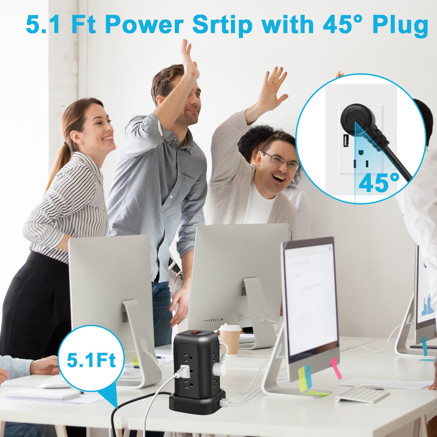 Tower Power Strips with Surge Protection, OGEDNAC Surge Protector with 12 Outlets 4 USB Ports, 5.1FT Extension Cord Desk Charging Station for Home Office Supplies Dorm Essentials, Black