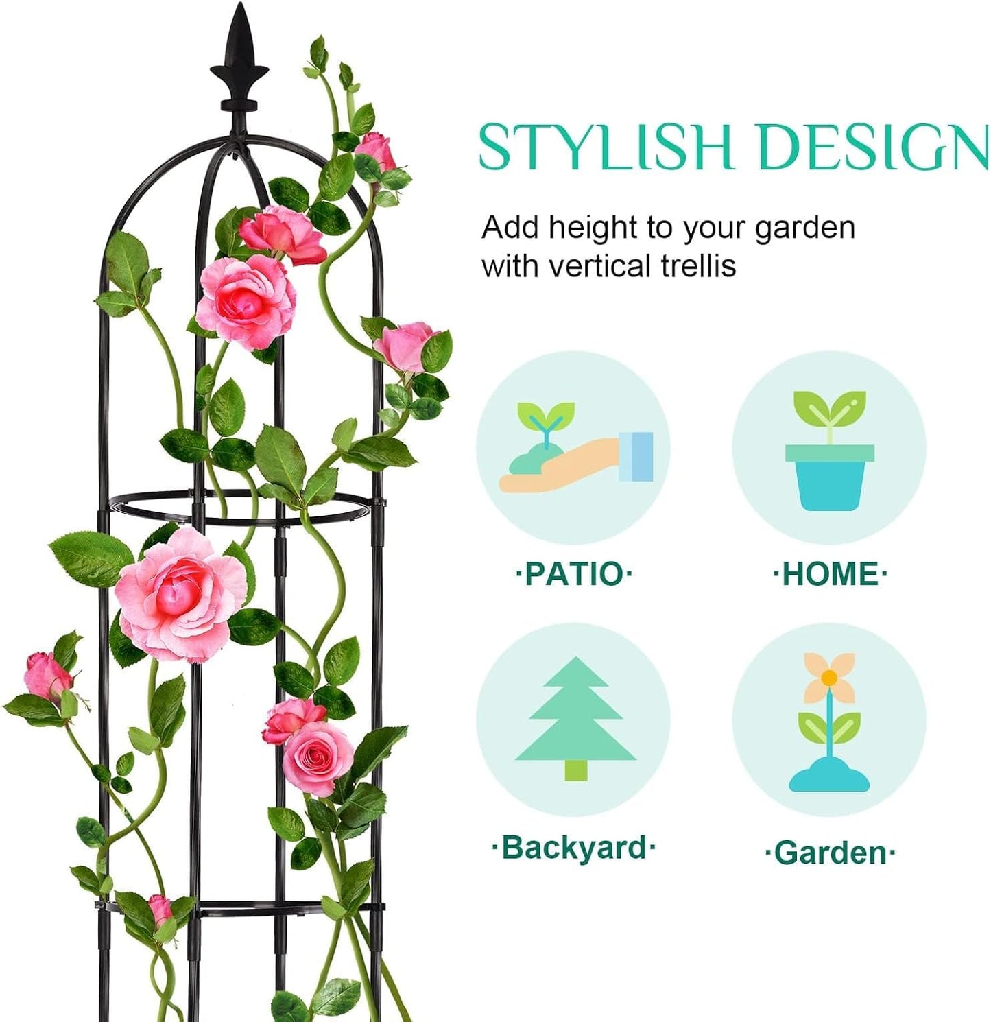 OGEDNAC Garden Trellis for Climbing Plants Outdoor, Plant Support for Potted Flowers Vegetable Vine Indoor Outdoor, Garden Obelisk, 6ft Tall Rose Trellis, Black