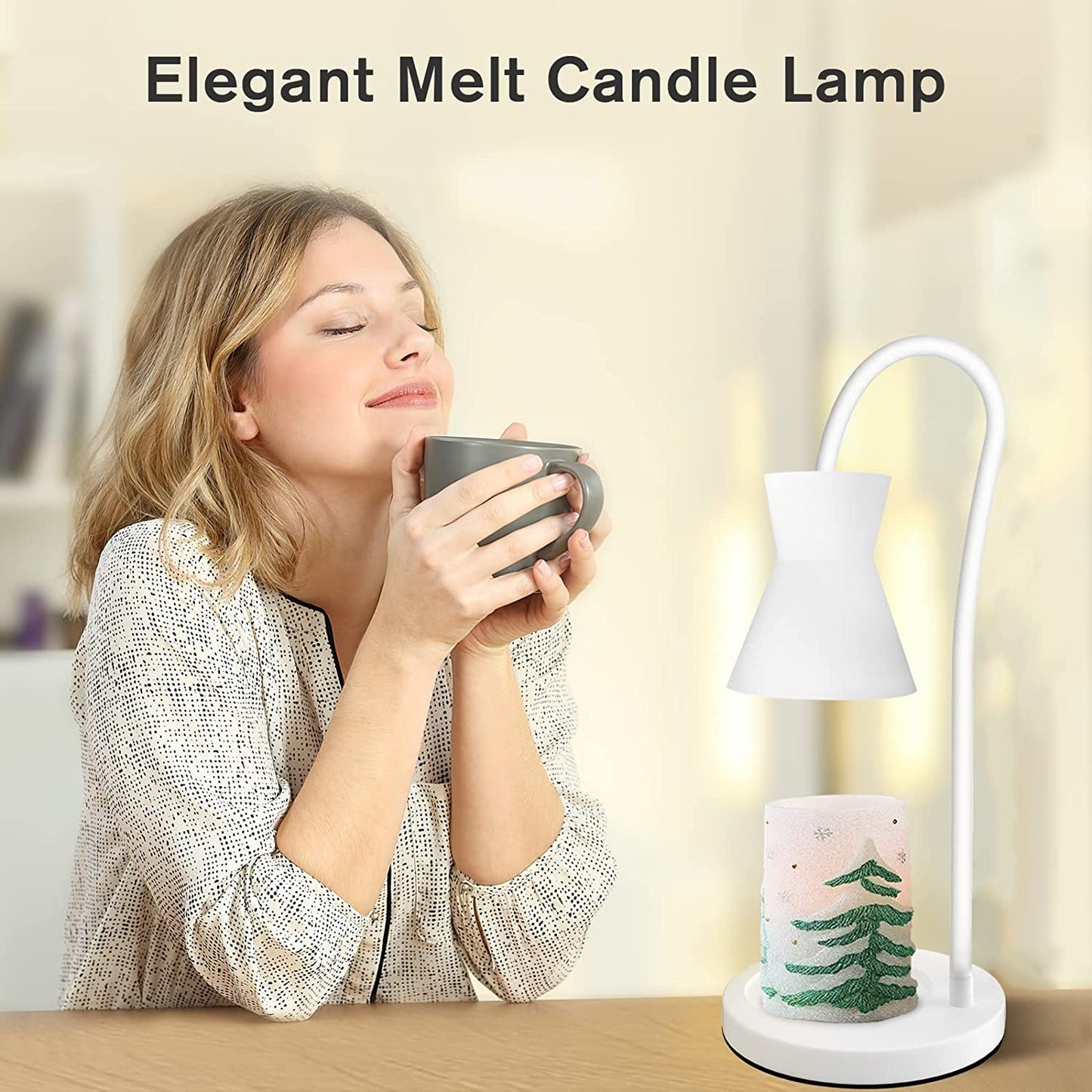 Candle Warmer Lamp, Dimmable Metal Candle Lamp Warmer Height Adjustable, Melting Wax Lamp with Timer, Compatible with Yankee Candle, Candle Warmer Lamps Scented Wax for Home Decor, White