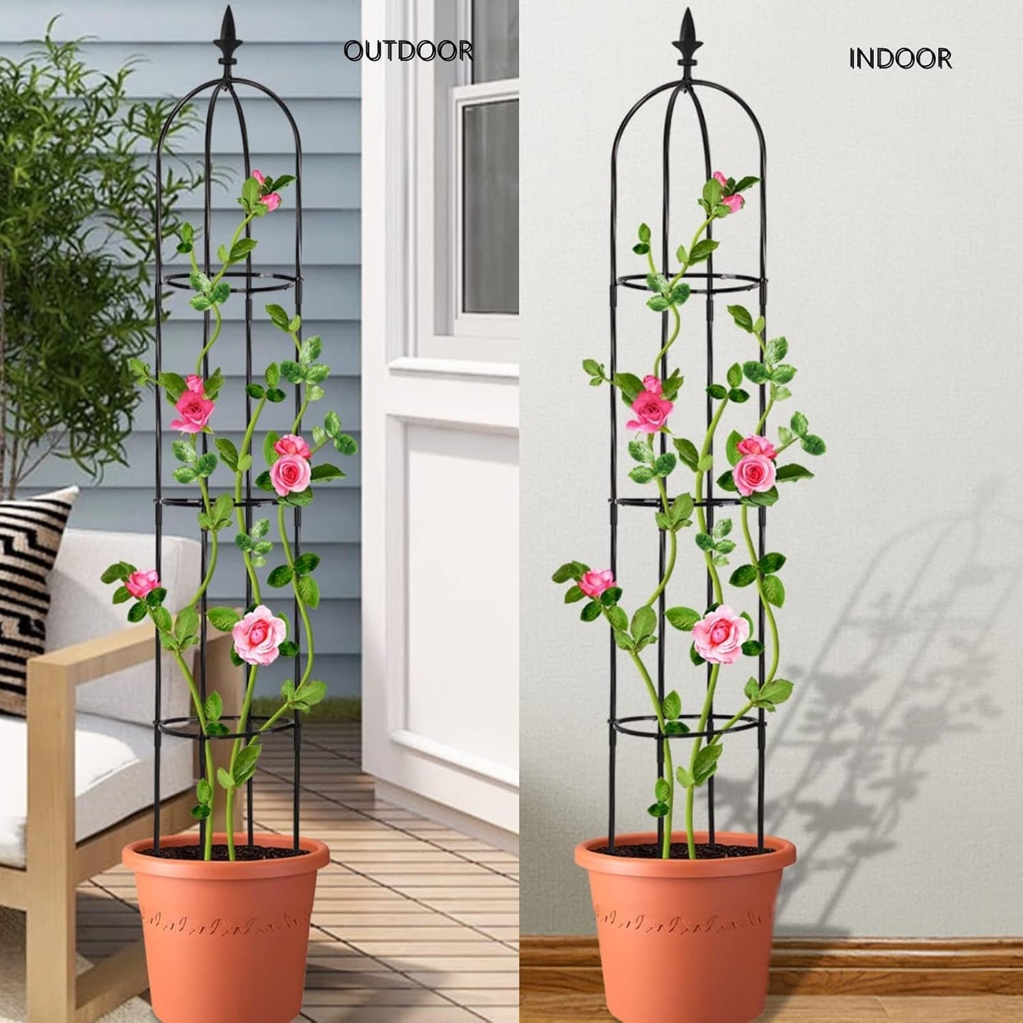 OGEDNAC Garden Trellis for Climbing Plants Outdoor, Plant Support for Potted Flowers Vegetable Vine Indoor Outdoor, Garden Obelisk, 6ft Tall Rose Trellis, Black