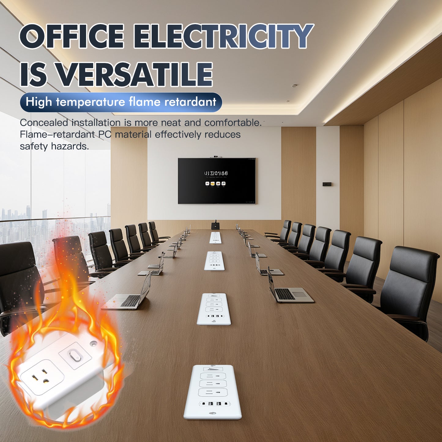 Recessed Power Strip, Furniture Desk Drawer Outlet with 2 USB-C & 2 USB-A, Plug in 3 Outlets, Flush Mount 5.6FT Bold Extension Cord Conference Desk Outlet Fast Charge for Home Office, White