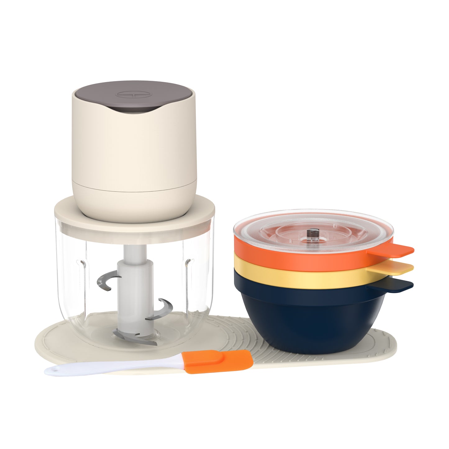 OGEDNAC Food Processor, Electric Food Chopper with 4 Bowls (2.5 Cup+3 * 1 Cup), Meat Grinder with 2 Sets Stainless Steel Blades, Small Blender for Baby Food, Meat and Vegetables, Beige