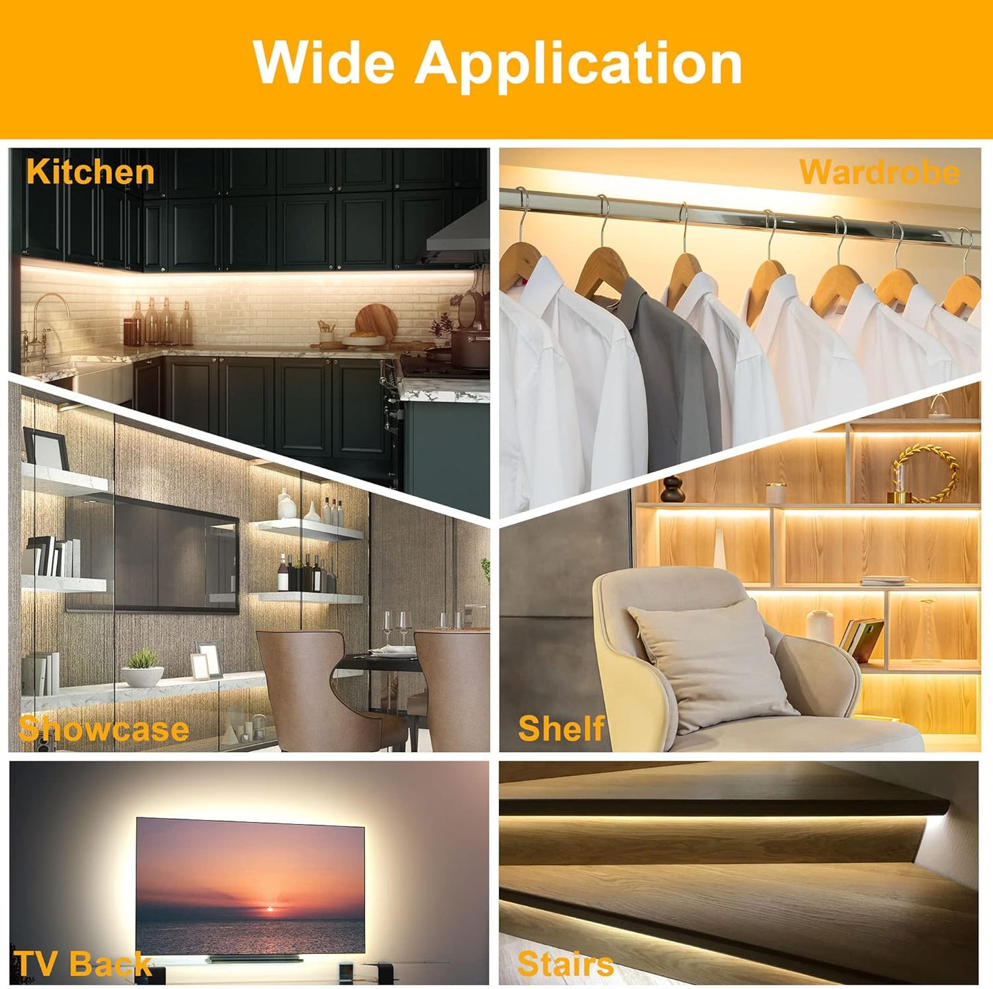 OGEDNAC Under Cabinet Lighting kit, LED Strip Lights with Remote, Dimmable Under Cabinet Lights for Kitchen Cabinet, Counter, TV Back, Showcase 2700K-6500K Warm to Daylight White, 16.4ft