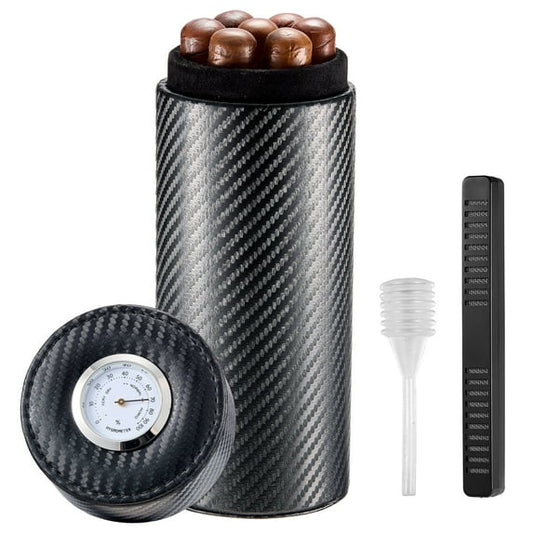 Cigar Humidor Case for Travel, OGEDNAC Humidor Jar with Cedar Wood Lining Built in Hygrometer & Humidifier, Holds 8-10 Cigars, Carbon Fiber Textured