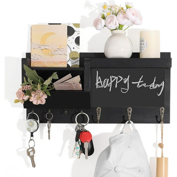 Key Holder for Wall, Mail Holder Organizer Wall Mount with Shelf, Hanging Key Rack Hanger with Hooks Decorative for Home Coat Letter Dog Leash Entryway Living Room Decor